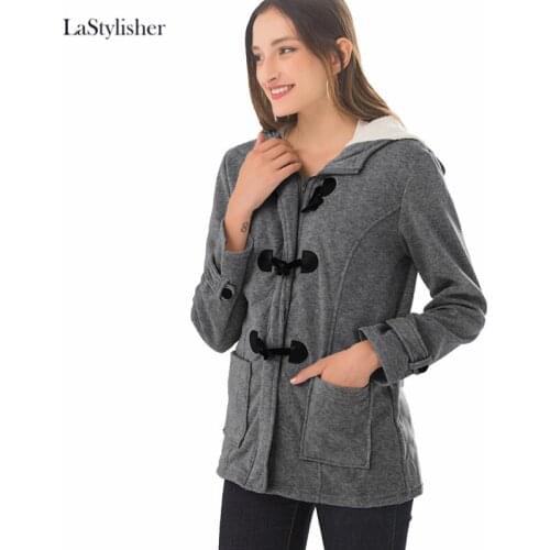 LaStylisher Buffalo Button Hooded Winter Coat Plus Size Women Warm Girl Coat Cotton Jacket Fashion Overcoat Street Female Solid