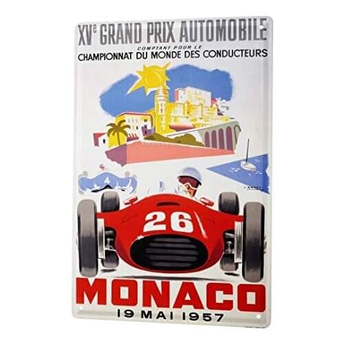 Tin Sign Decor Plaques Nostalgic Car Retro Monaco Grand Prix 1957 Vintage