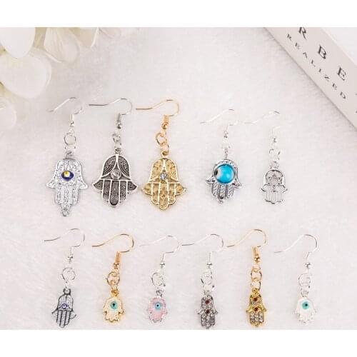 1pair New Design Alloy Hand Of Fatima Drop Earrings Multicolor Alloy Hamasa Hand Earrings Jewelry for Children and Woman