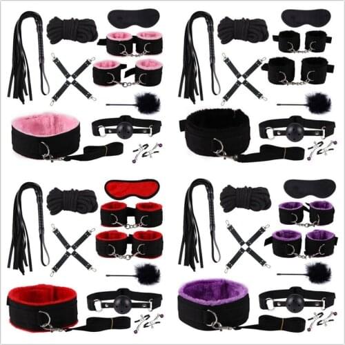 10PCs BDSM Adult Sex Toys Plush Handcuffs Strap Whip Rope Sexy Bed Restraints Bandage Couples Sex Toys Sexual Toy Adult Kits hot