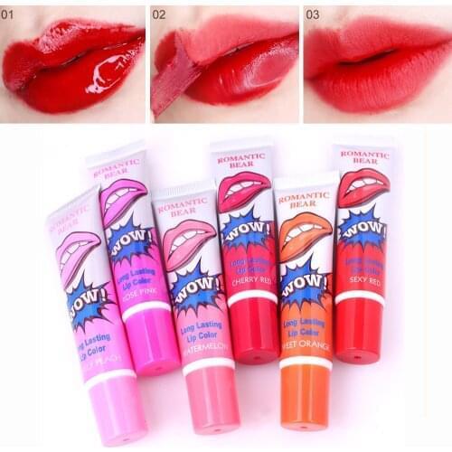 12Pcs/lot Romantic Bear Waterproof Lipstick Red Beauty Makeup Lip Gloss Waterproof Long Lasting Tearing Lip Gloss Cosmetics