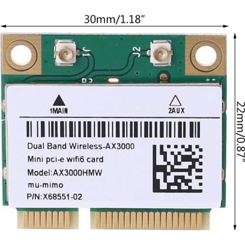 2974Mbps Wifi 6 Dual Band AX3000 Wireless Half Mini PCI-E Network Wlan Wifi Card Bluetooth 5.0 802.11ax/ac 2.4Ghz/5Ghz QXNF