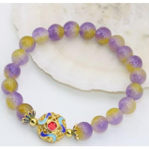 8mm multicolor jades natural stone chalcedony round beads bracelets women cloisonne girls charms gifts jewelry 7.5inch B2693