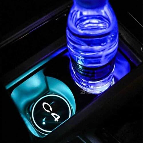 Car Accessories Luminous Car Water Cup Coaster Holder 7 Colorful USB Charging Car Led Atmosphere Light Lamp For Citroen C4