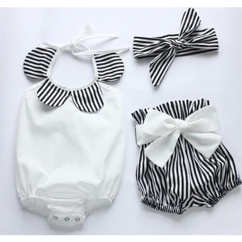 Newborn Baby Girl Bodysuit Sleeveless Tops + Striped Shorts Headband 3pcs Bottoms Outfits Sunsuit UK Cute Baby Girl Clothing