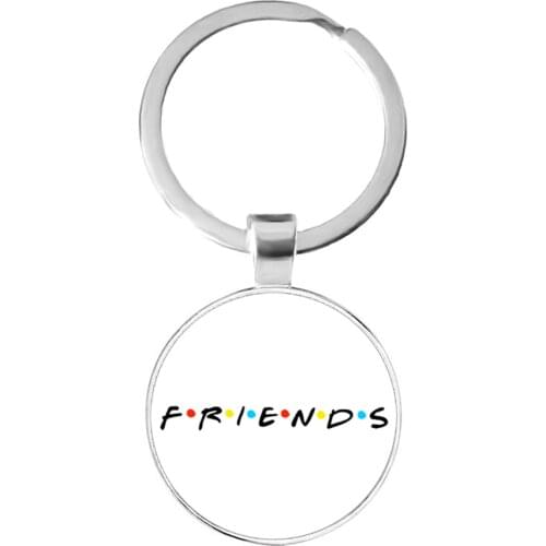 Friends TV Show Keychain 25th Anniversary Series Cartoon Fun Pattern Glass Cabochon Key Ring Keyholder For Good Friend Gift
