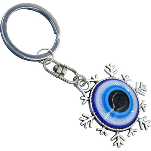 Blue Eye Keychians Snowflake Pendant Keyring Lucky Evil Eye Keychain for Women men gift