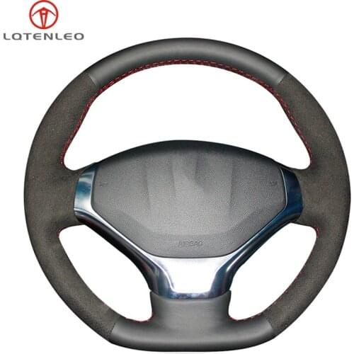 LQTENLEO Black Genuine Leather Suede Hand-stitched Car Steering Wheel Cover For Peugeot 3008 2013 2014 2015