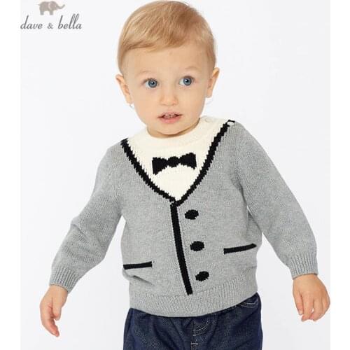 DB11417 dave bella autumn winter knitted sweater baby boys long sleeve cotton pullover kids toddler tops children