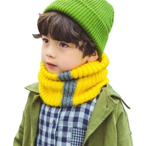 Hairy Children Knitted Wool Neck Korean Version of Autumn and Winter New Color Stripes Set Warm Scarf
