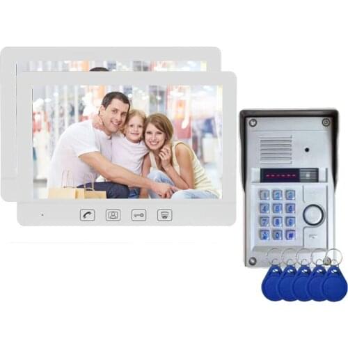 Home Security 10.1 inch TFT LCD Monitor Video Door phone Video Intercom System RFID Password Access Doorbell 1Camera+2Monitors