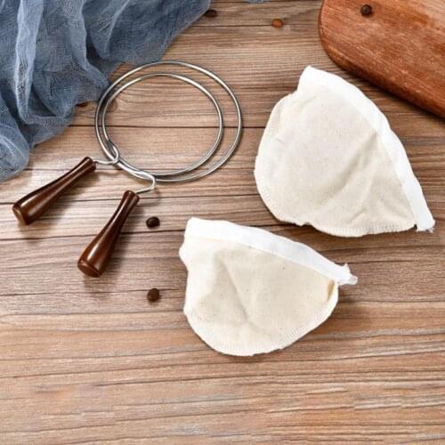 Coffee Filter Heat Insulation Soft Handle Wooden Fabric Handmade Reusable Tea Filter for Home