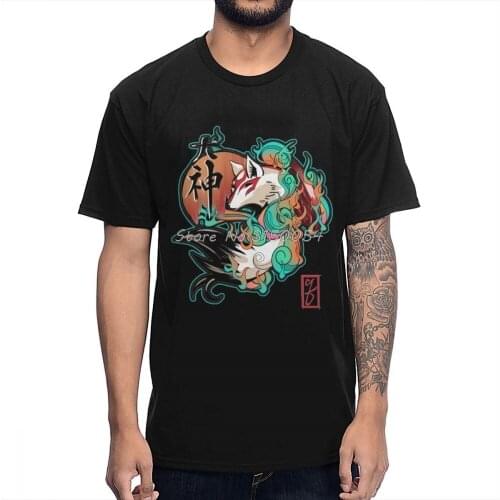 Okami Amaterasu T Shirt Men Sun Goddess Healing PS 4 Game TShirt Men Cotton T-shirt Anime Tees Tops Harajuku