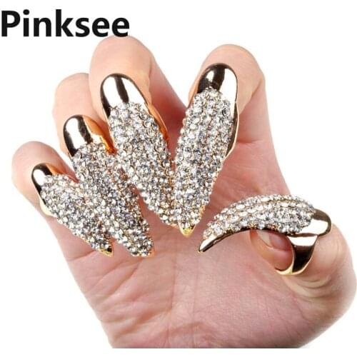 10PCS Hot Punk False Nail Jewelry Crystal Rhinestones Claw Paw Talon Finger Ring Wholesale Unisex Jewelry