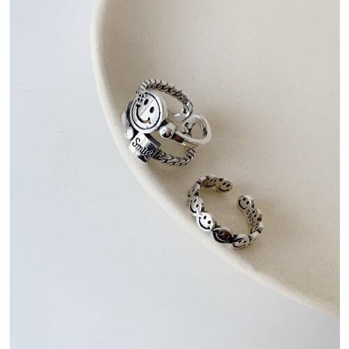 Korea Vintage Creative Weaving Smiling Face Finger Rings for Women Girl Punk Hip Hop Opening Adjustable Ring Statement Jewelry