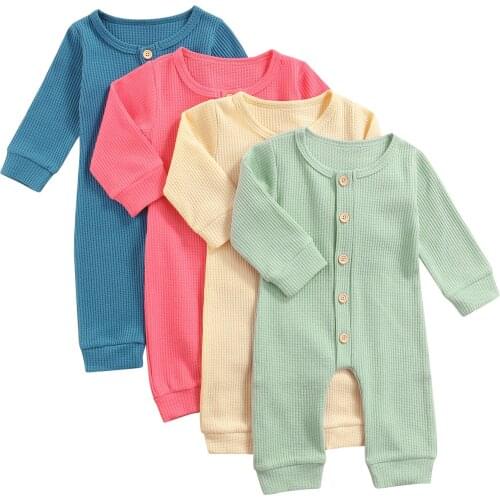 2021 Toddler 0-18M Newborn Infant Baby Boy Girl Autumn Romper Long Sleeve Solid Knitting Jumpsuit 4Colors