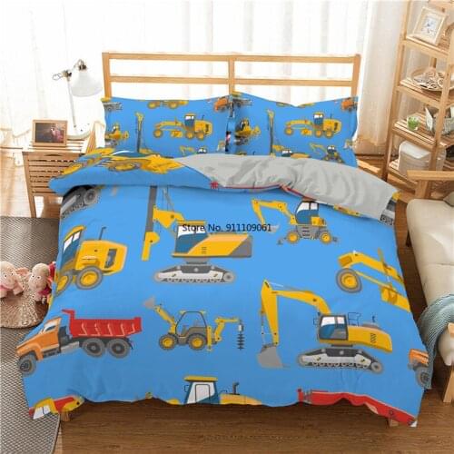 Cartoon Bedding Set 3D Tractor Excavator Printed Duvet Cover Pillowcase Double Queen King Home Textiles Children Boys Gifts