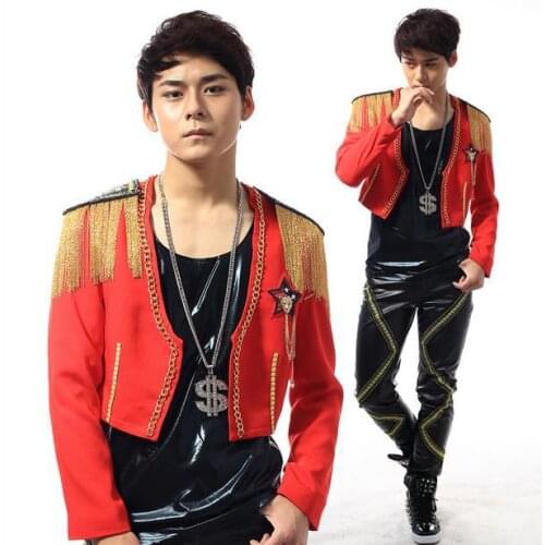 Red Personalized Singer short blazers stage rock blazer men suit fashion suits for men blazer jacket masculino Customizable