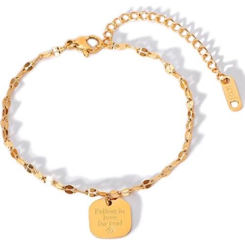 Kpop Wrist Chain Bracelet for Women Love Declaration Square Stainless Steel Charm Gold Color Jewelry Lover Gift Wholesale(GB444)