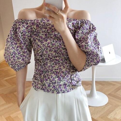 2020 Summer Off The Shoulder Puff Sleeve Flower Print Sexy Blouses Boho Women Shirt Blusas Roupa Feminina Outwear