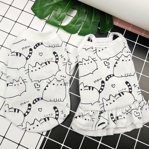Cute Cat Print Summer Dog Clothes For Small Dogs French Bulldog Costume For Dog Vest Puppy Poodle Outfit Chihuahua Clothes