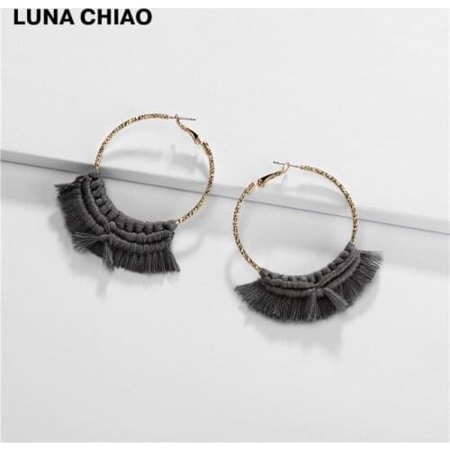 LUNA CHIAO Fashion Jewelry Braided Cotton Statement Earring Fringed Tassel Earrings for Women