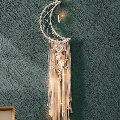 Macrame Wall Hanging Moon Dream Catcher Hand-Woven Tapestry Crystal Stone Pendant Moon Dream Catcher Birthday Gift