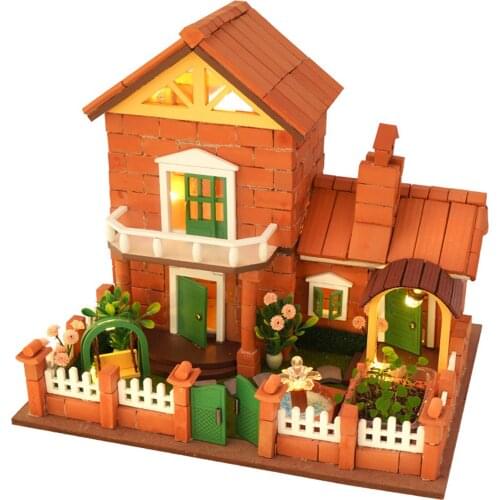 DIY Miniature Dollhouse with Building Bricks LED Light Wooden Villa Garden House Cottage 3D Puzzles Doll House for Girls