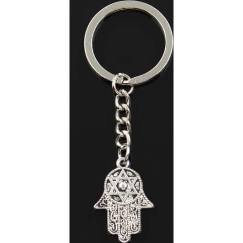 Fashion Hamsa Palm Fatima Hand 28x19mm Pendant 30mm Key Ring Chain Silver Color Men Car Gift Souvenirs Keychain Dropshipping