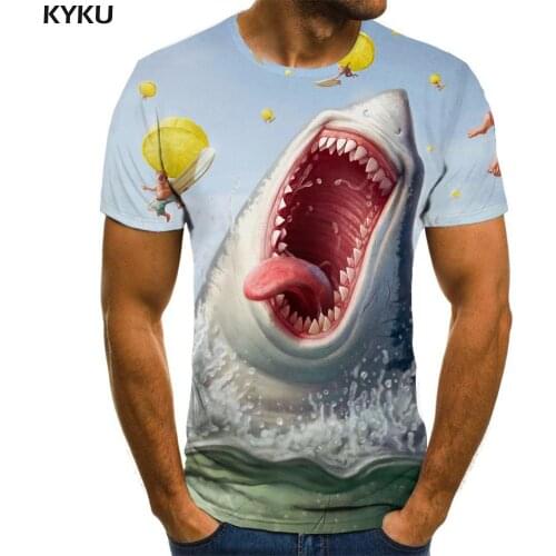 KYKU Shark T-shirt Men Animal Tshirts Casual Hip Hop T-shirts 3d Mens Clothing Punk Rock Casual Tops Male Tops