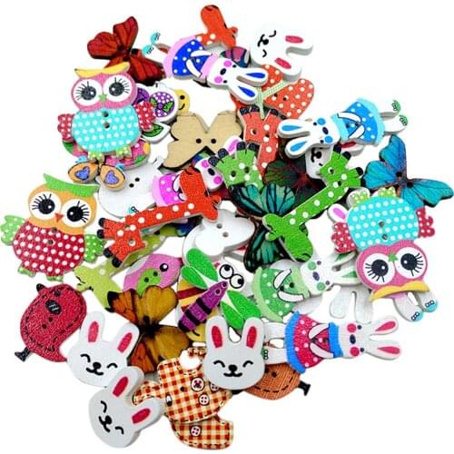 Pack of 50 Assorted Animals Wooden Decorative Buttons for Sewing and Crafts Knitting Dolls Clothes Dress Accessories