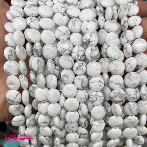 Natural White Turquoises Stone Loose Beads High Quality 10mm Smooth Flat Coin Shape DIY Gem Jewelry Accessories 38Pcs a3650