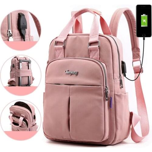 Nylon Women School Backpacks Anti Theft USB Charge Backpack Waterproof Bagpack School Bags Teenage Girls Travel Bag