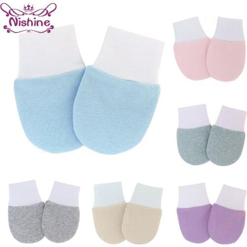 Nishine Toddler Solid Color Knitting Cotton Gloves Baby Girl Anti-eat Hand Anti-Grab Face Protect Mitten Warm Infant Accessories