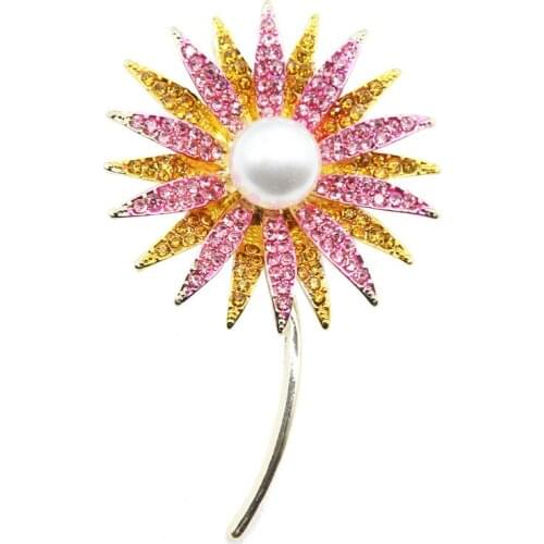 Newest Sun Flower Brooch Gift For Women Fashion Lady Clothes Jewelry Hijab Pins Broach Pins Bling Luxury Broche Bee Brooch