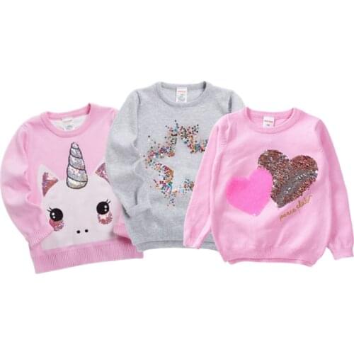 New Kids Sweater Soft Cartoon Pullover Sweater For Girls Fashion Sequins Childrens Knitting Clothes Baby Boy & Girl Jumper 3-7 Y