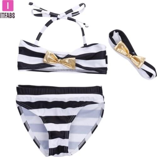New Swimwear Kids Bikini Set Baby 3PCS Cute Bow Swimsuit Summer Children Split Swimming Suit Girls Bikinis Swim Wear