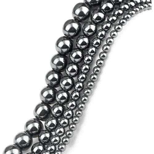 Wholesale Round Natural Black Obsidian Hematite Stone Beads for DIY Jewelry Making Bracelet Necklace Accessories 3 4 5 6 8mm