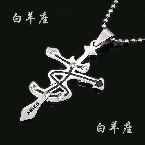 Twelve constellation Aries couplesl Cross 316L Stainless Steel pendant necklaces necklace jewelry wholesale