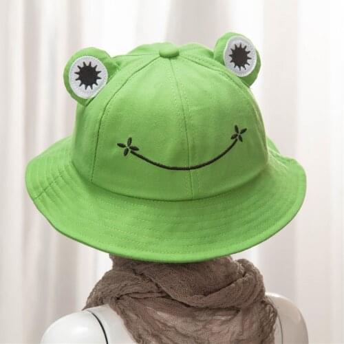 Fashion Frog Bucket Hat Summer Autumn Plain Women Panama Outdoor Hiking Beach Fishing Cap Sunscreen Female Sunhat