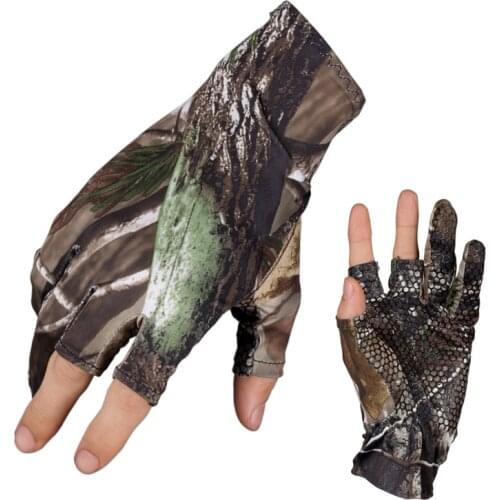Camo Fishing Gloves / Hunting Gloves Anti-Slip 3 Fingers Cut for Camping Riding Cycling Camouflage Color Summer Spring