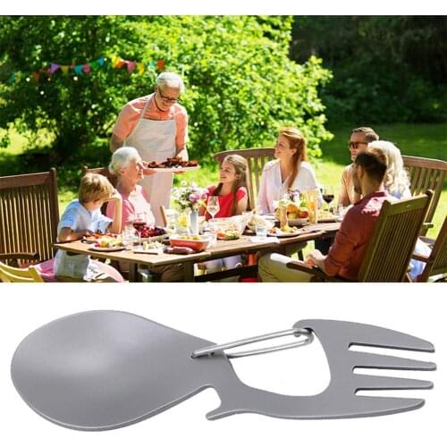 Portable Fork Spoon Multifunctional Mini Camping Tableware Spoon Bottle Opener for Outdoors Stainless Steel Buckle Picnic Spoon