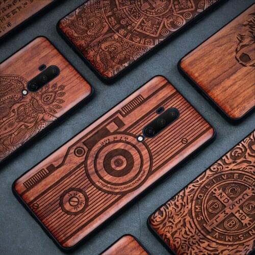 Shockproof Real Wood Case For Oneplus 8 Pro Case Luxury Wooden Full Cover Silicone Coque For Oneplus 8 7 7T 6 6T Pro Wood Fundas
