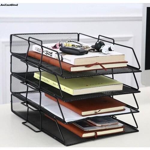 Metal Document Tray Office Magazine Organizer Layered Paper Storage Desktop Magazine Display Rack Manual File Stand Sorter