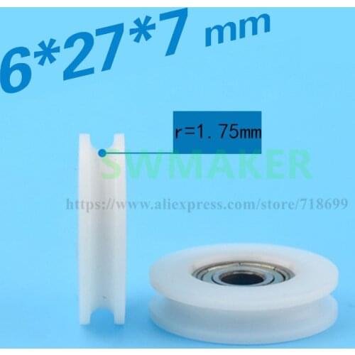 SWMAKER 6*27*7mm U type groove pulley wheel concave round Nylon bag plastic injection plastic pulley bearing doors and Windows