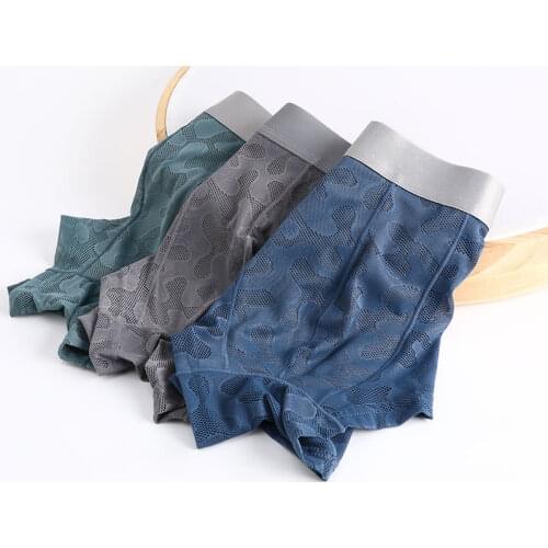 Jacquard Mens Underwear Cotton Boxers Shorts Mesh Underpants 2021Transparent Boxer ropa interior hombre 3pcs/lot L-3XL