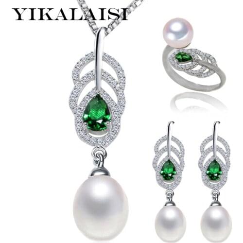 YIKALAISI 2017 100% natural freshwater pearl set 8-9mm pearl 925 Sterling Silver jewelry ring stud Earrings Pendant For Women