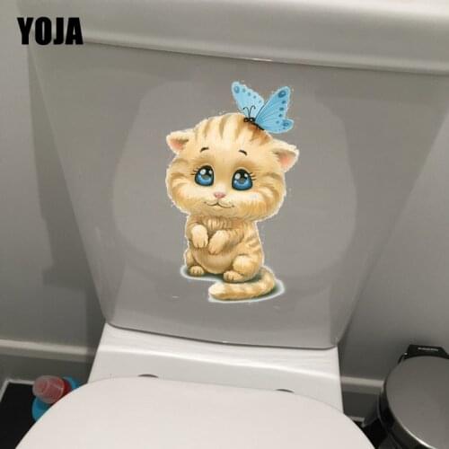 YOJA 14.8*24.2CM Butterfly Cartoon Cute Cat Room Decor Wall Decal Toilet Sticker T1-0057
