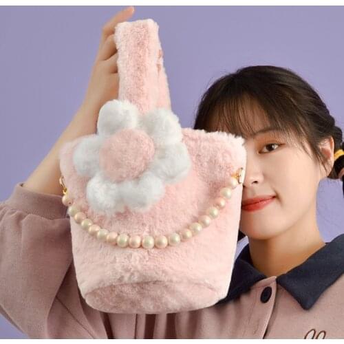 Women Lamb Like Fabric Shoulder Tote Bag Simple Fluffy Handbags Large Capacity Soft Shopping Bags Girls Cute School Bag