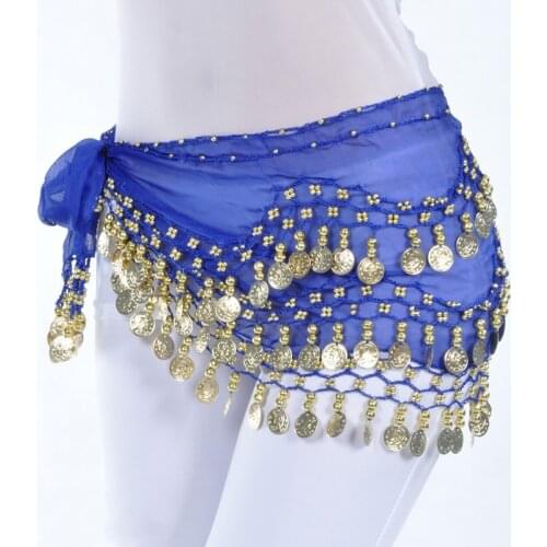 New Women Belly Dance Costumes Belly Dancing Hip Belt Waist Scarf 128 Coins Chiffon Dance Skirt Waist Chain Bellydance Clothes